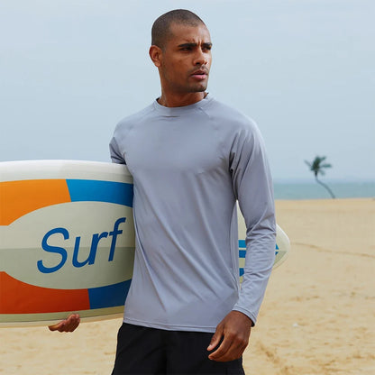 Men's Long Sleeve Swim Shirts Rashguard UPF 50+ UV Sun Protection Shirt Athletic Workout Running Hiking T-Shirt Swimwear