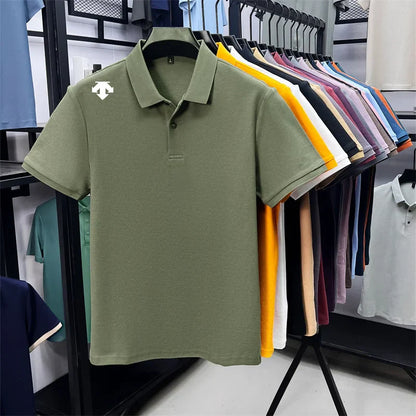 100% men's summer luxury brand polo shirt lapel geometric printing short sleeves t-shirt outdoor leisure men clothing tops