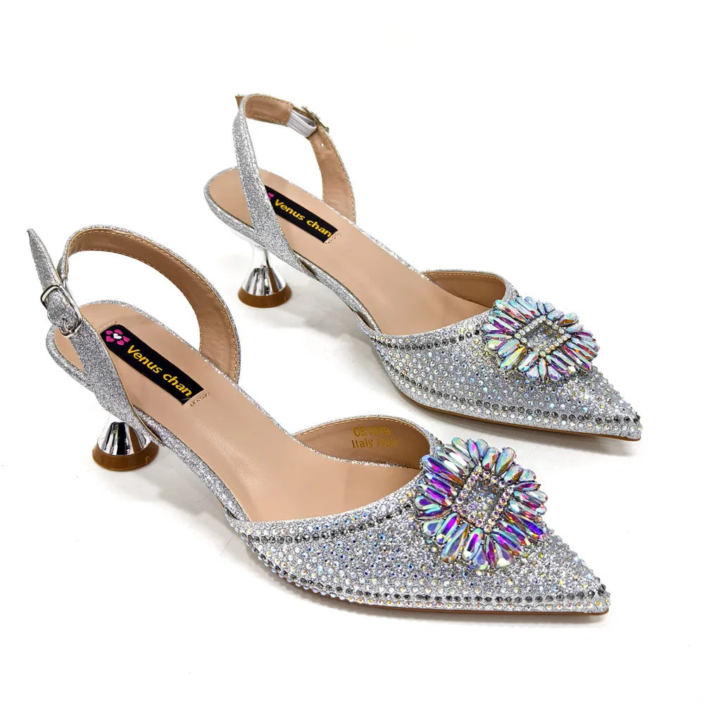 African Style Women's Shoes Mixed With BlackGold High Heels Pointed At The Dinner Party Nigerian Women's Shoes