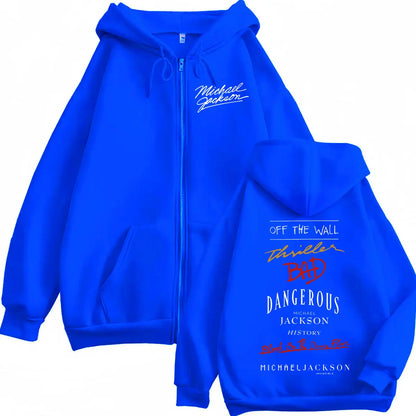90's Rock Singer Michael Jackson Album Print Zipper Hoodie High Quality Fashion Zip Up Pullovers Men Women Oversized Sweatshirts
