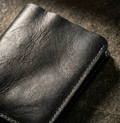 Ultra-Durable Men's Leather Short Wallet, Scratch-Resistant Hand-Rubbed Top Grain Leather Card Holder, Minimalist Travel Wallet