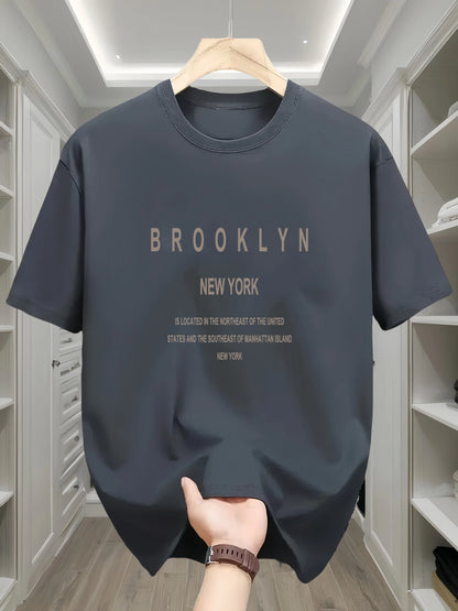 Men's summer 100 cotton fashionable casual loose Brooklyn New York English printed round neck short sleeved T-shirt top
