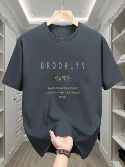Men's summer 100 cotton fashionable casual loose Brooklyn New York English printed round neck short sleeved T-shirt top