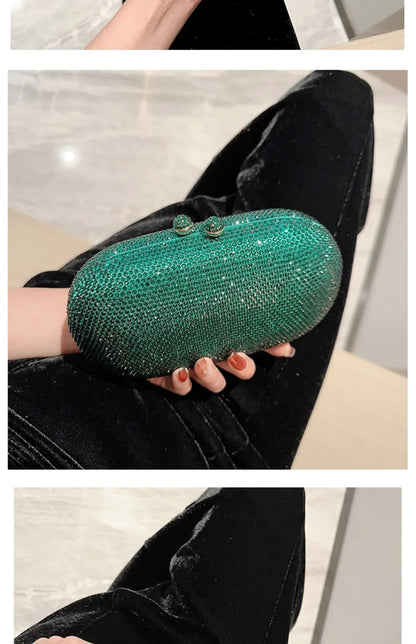 Fashionable Diamond Encrusted Evening Clutch Women's Handbag Luxury Oval Shape Ball Gown Purse Korean Style Hard  Handbag