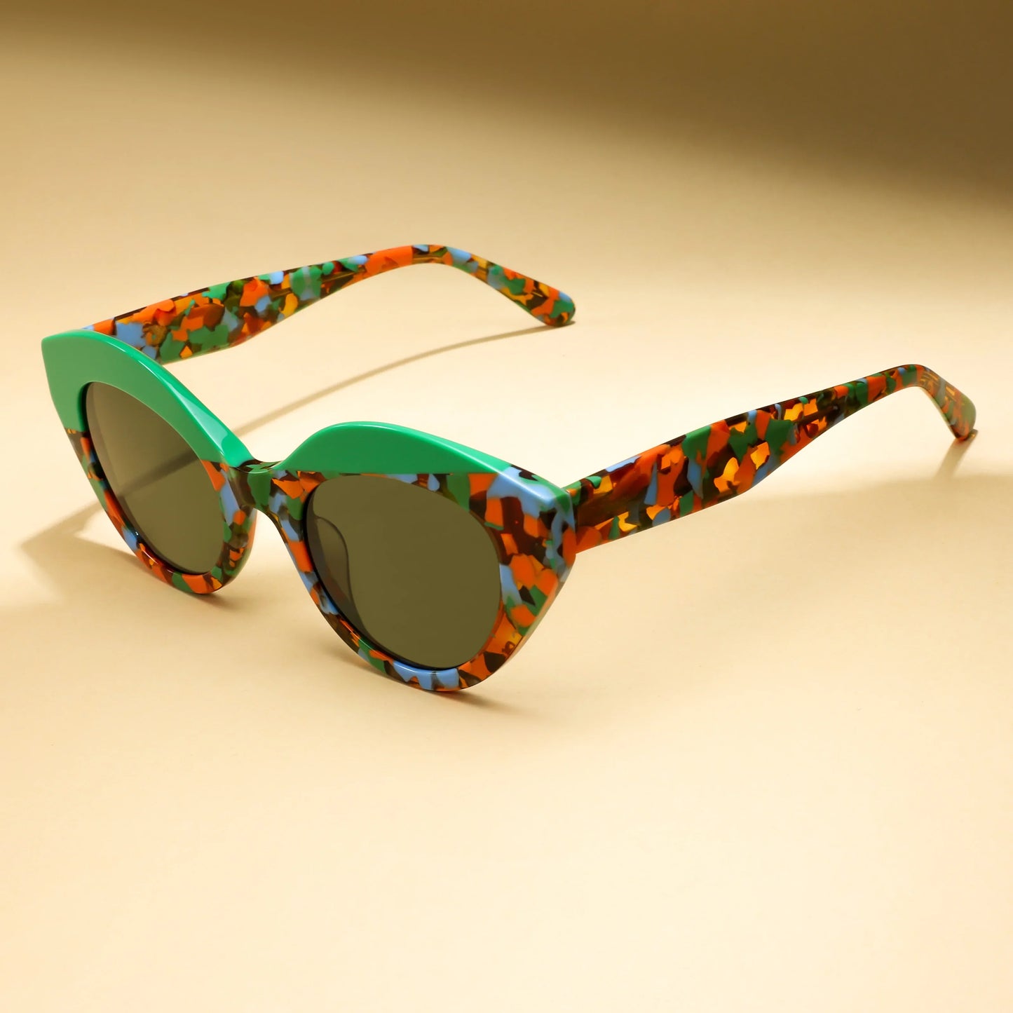 Handmade Feel Retro Glasses Asymmetric Cat Acetate Frame UV400 for Women Polarized Unique Lightweight Fit