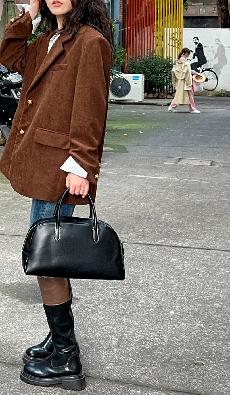Brown Corduroy Suit Jackets Women's Spring New Fashion Loose Casual Blazers Notched Collar Single Breasted Pockets Female Tops