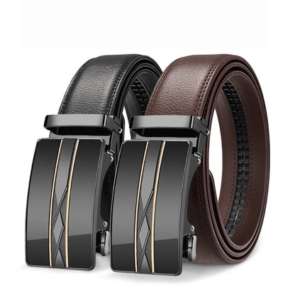 High Quality Genuine Leather Men’s Belt, Adjustable Ratchet Automatic Buckle, Black/Brown Cuttable Business Casual Belt