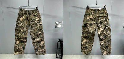 Heavy weight Tactical Cargo Pants For Men Vintage Camo Multi-Pocket Loose Fit Straight Leg Outdoor Streetwear Casual Trousers