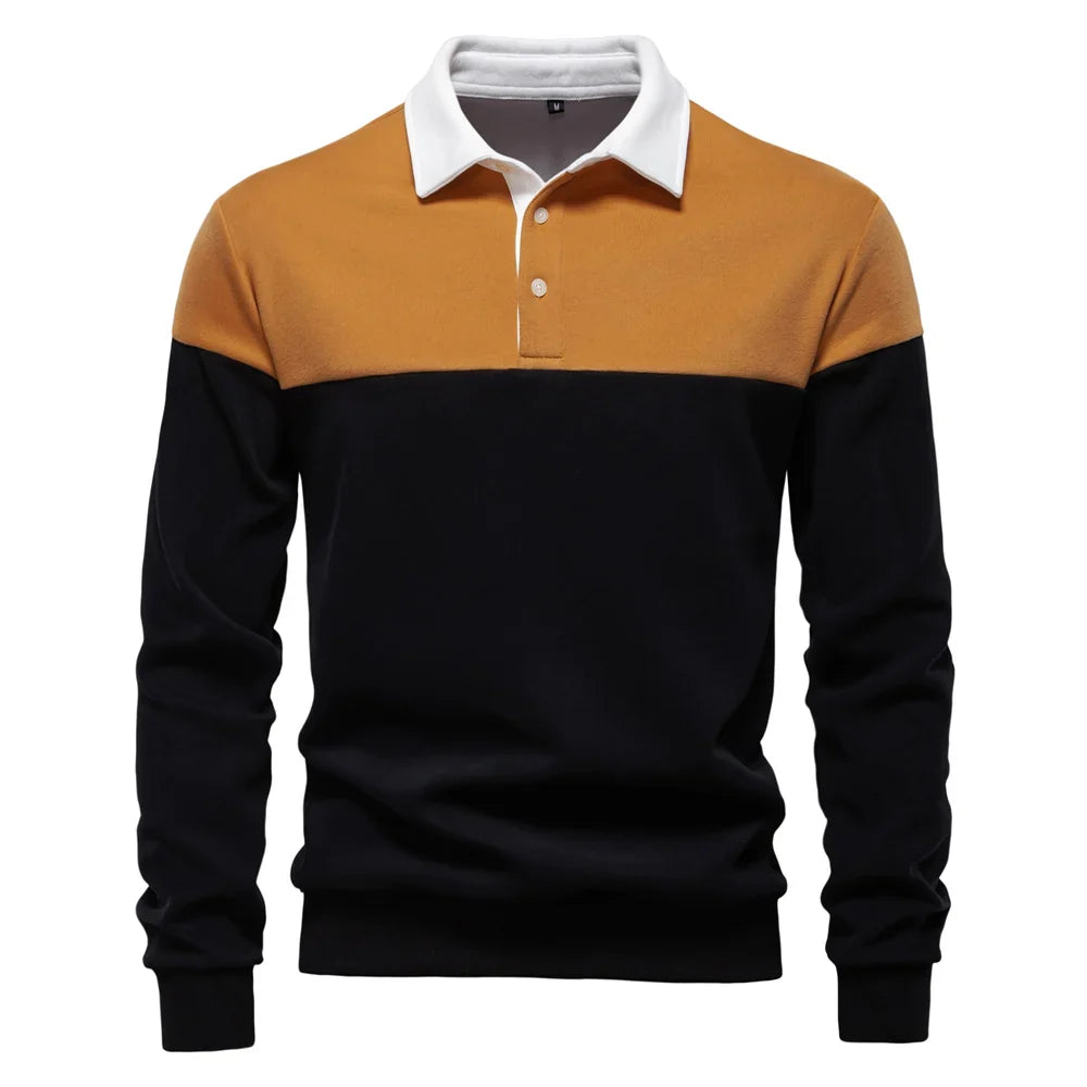 Men's Premium Cotton Sweatshirt Color Block Sweatshirt Long Sleeve Business Casual Social Sweatshirt