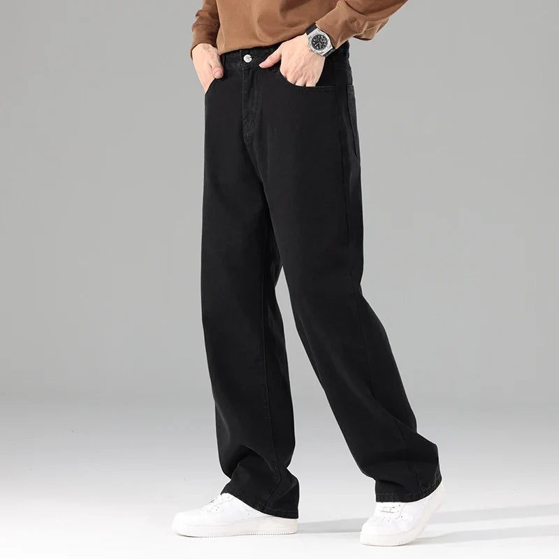 New Autumn Jeans Men Black Casual Baggy Trousers Classic Straight Comfortable Wide Denim Trousers Male Brand Clothing