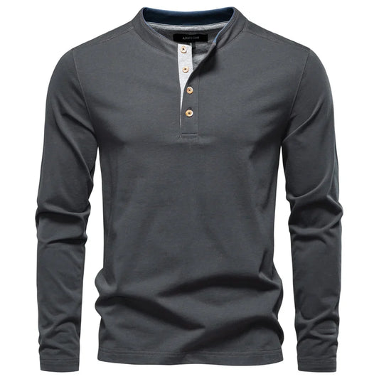 Men's Long SleeveT-shirt Fashion HIgh Quality Cotton t shirt for man button collar basic tshirt