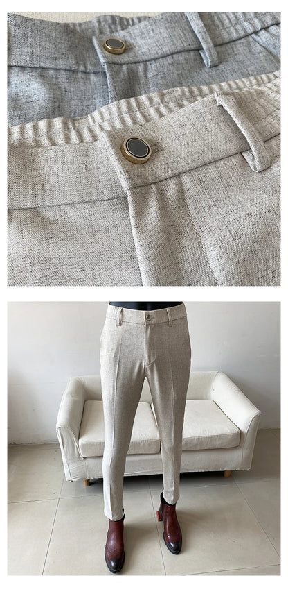 Summer New Men's Casual Stretch Trousers High Quality Fashion Slim Fit Solid Color Formal Business Social Office Suit Pants
