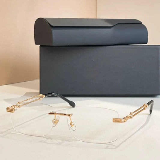 Classicla High Street Rimless Sunglasses Square for Men Women Alloy Original Brand Design UV400 High Quality Vintage with Case