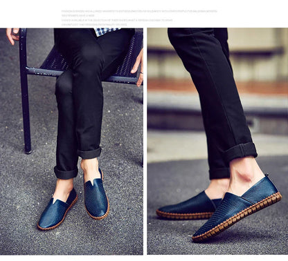New Summer Breathable Men Loafers Handmade Leather Men's Driving Shoes Luxury Brand Flat Casual Shoes Soft Breathable Men Shoes