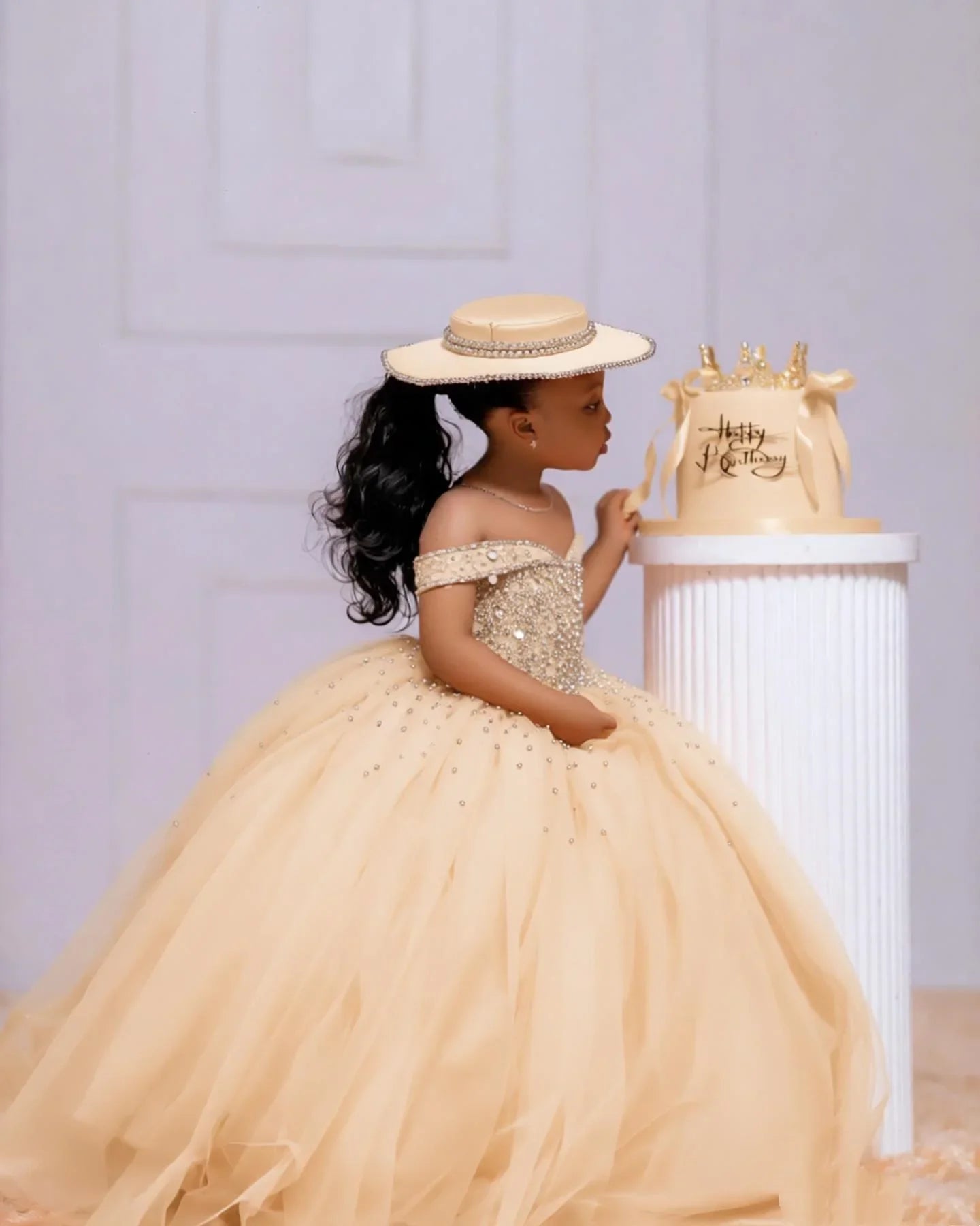 Orange Tulle Girls Birthday Party Dresses Customized Ball Gown Crystal Flower Girl Dresses for Wedding Baby Girls Pageant Dress