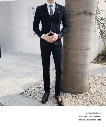 (Blazer+Vest+Pants) 2024 New Striped  Wedding Suits  for Men Three Piece Business Casual Party Multi-Occasion Slim Dress