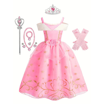 Children Aurora Princess Costume Cosplay Dress Girls Halloween Carnival Birthday Outfit Party Princess Disguise Ball Gown Clothe