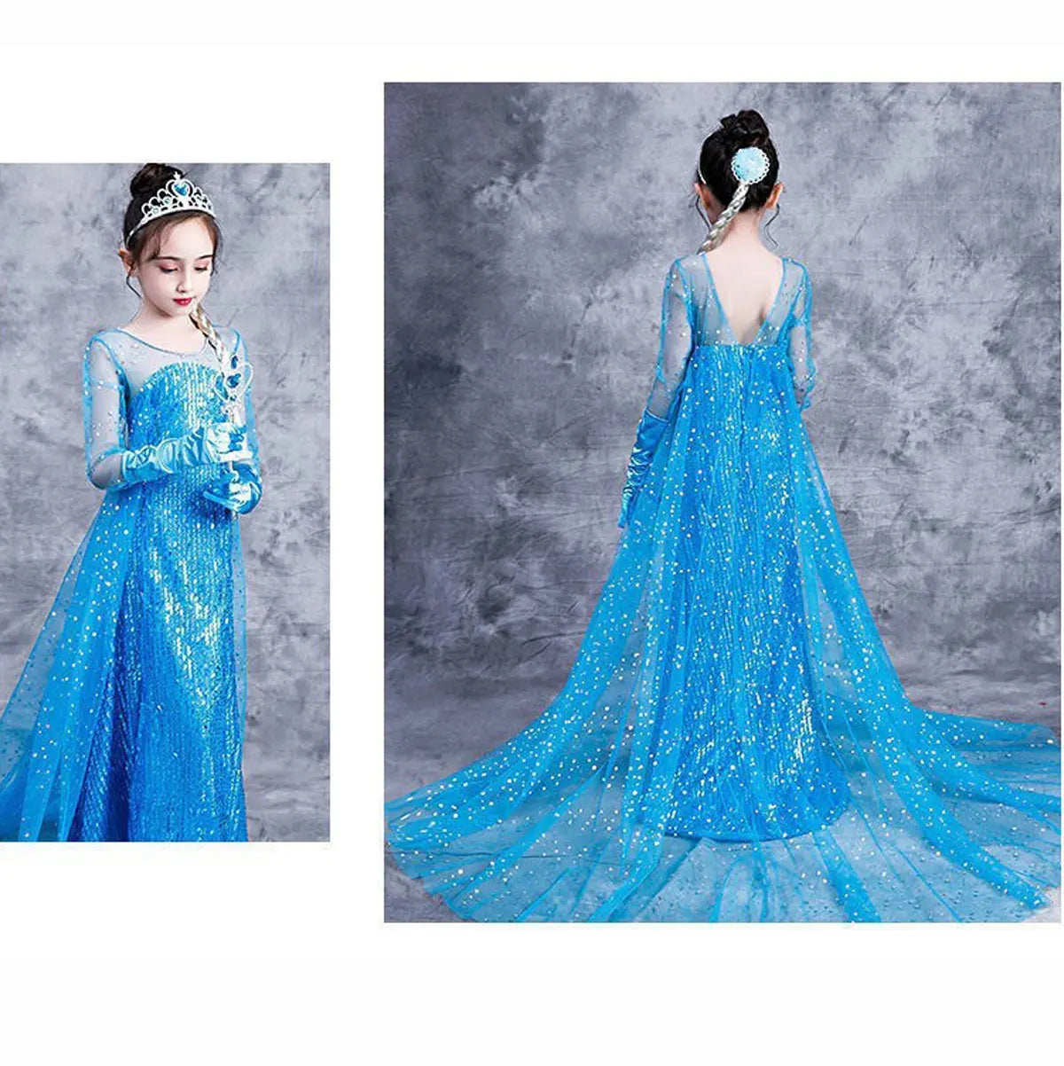 Halloween Elsa Dress Kids Cosplay Costumes Sequined Mesh Ball Gown Carnival Party Frozen Prom Gown Princess Dress for Girl