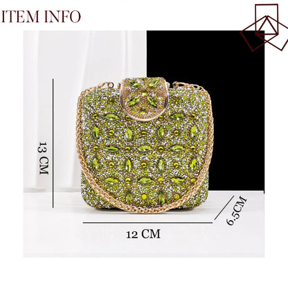 Elegant Full High Quality Diamond Design Olive Color Italian Women's Shoe and Handbag Set for Weddings and Special Occasions