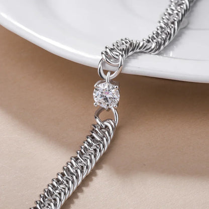 Cuban Chain Bracelet With 1carat Moissanite Diamond Bracelets For Women 925 Sterling Silver Plated 18k White Gold Fine Jewelry