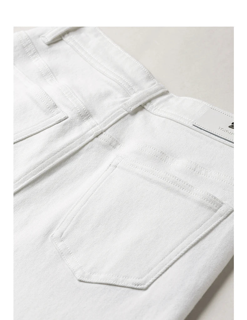 Women Jeans 2026 Spring New Black Label Lycra Stretchy White Frayed Cuff Loose Wide-Leg Pants