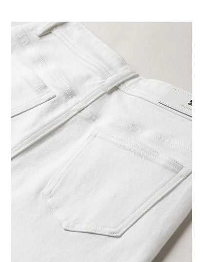 Women Jeans 2026 Spring New Black Label Lycra Stretchy White Frayed Cuff Loose Wide-Leg Pants