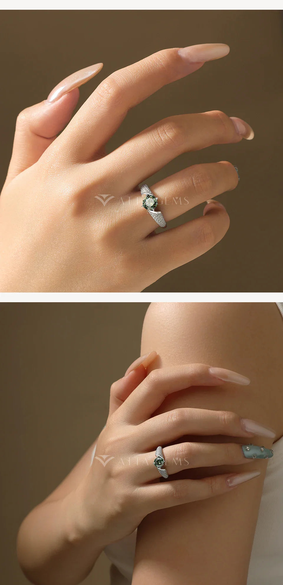 Round Cut 1CT Yellowish-Green Moissanite Rings Original Color S925 Sterling Silver Wedding Ring for Women Fine Jewelry