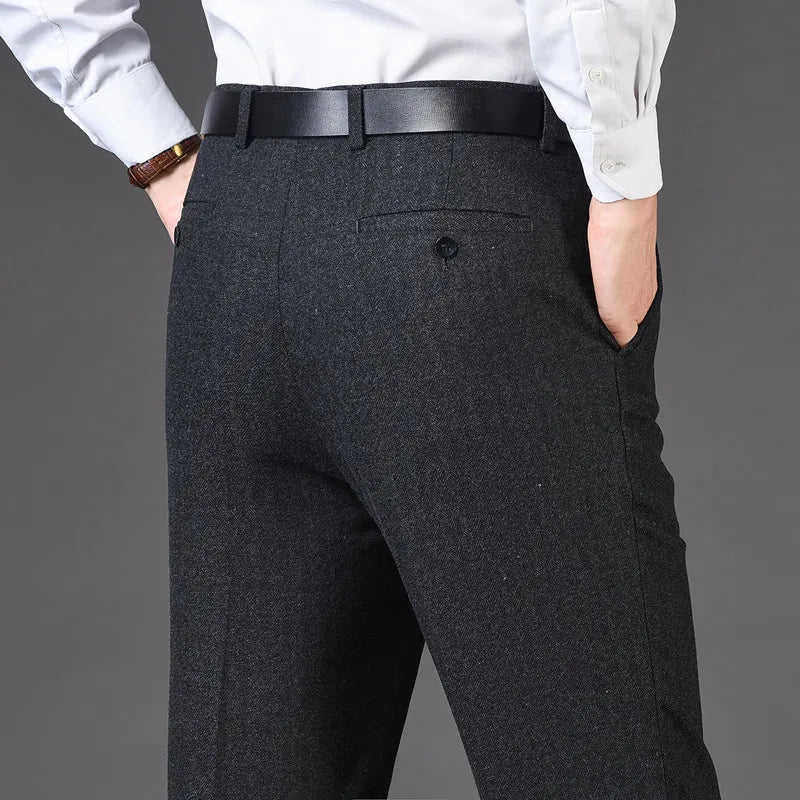Cashmere Suit Pant For Men Loose Striped Hight Waist Wool Trousers Classic Straight Formal Mens Dress Pants Business Size 42 44
