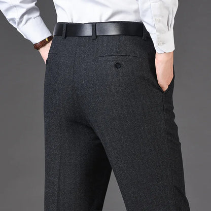 Cashmere Suit Pant For Men Loose Striped Hight Waist Wool Trousers Classic Straight Formal Mens Dress Pants Business Size 42 44