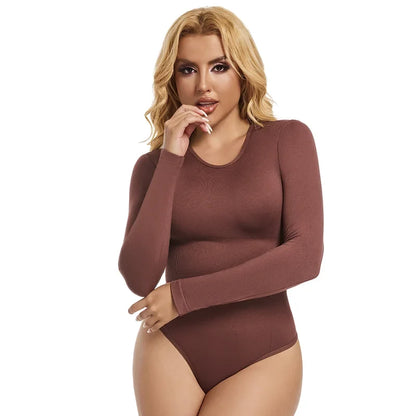 Women Full Body Shaper Long Sleeve Round Neck Shapewear Slimming Breathable Bodysuit Tummy Control Waist Trainer Corset