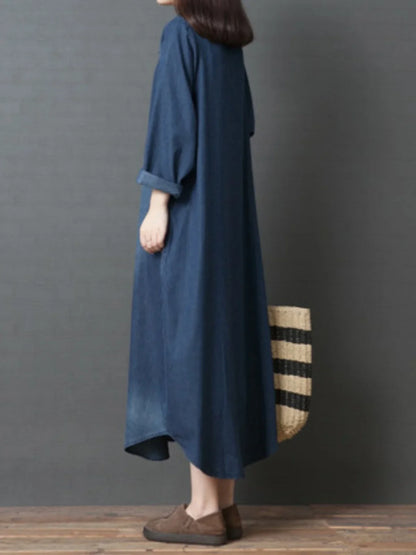Women's Denim Dr Long Sve Loose Fit irt Sle Autumn Spring Faion plus Size Clothing Meat Concealing Slimming Skirt