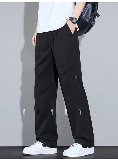 2026 New High Quality Summer Casual Pants Men Solid Color Straight Work Light Gray Outdoor Style Youth Khaki Thin Trousers Male
