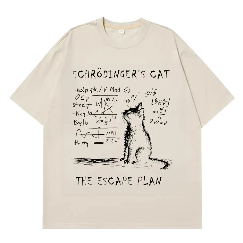 Schrodinger Cat Physics Quantum Mechanics Creative Print Summer Short-sleeved Cotton T Shirt Men Women Streetwear Loose T-shirts