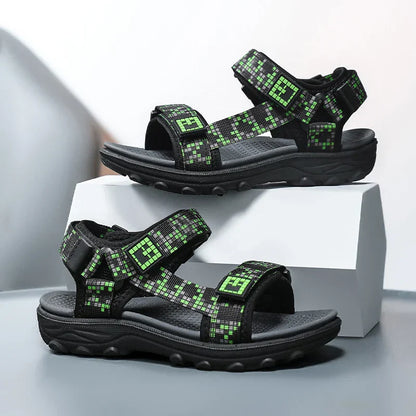 Boys Adjustable Hook Loop Sandals Non-Slip Wear-Resistant Breathable Soft Sole Casual Outdoor Beach Sports Shoes for Kids