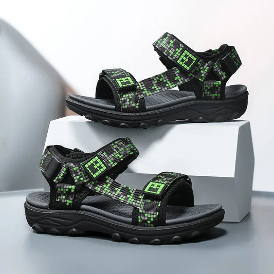 Boys Adjustable Hook Loop Sandals Non-Slip Wear-Resistant Breathable Soft Sole Casual Outdoor Beach Sports Shoes for Kids
