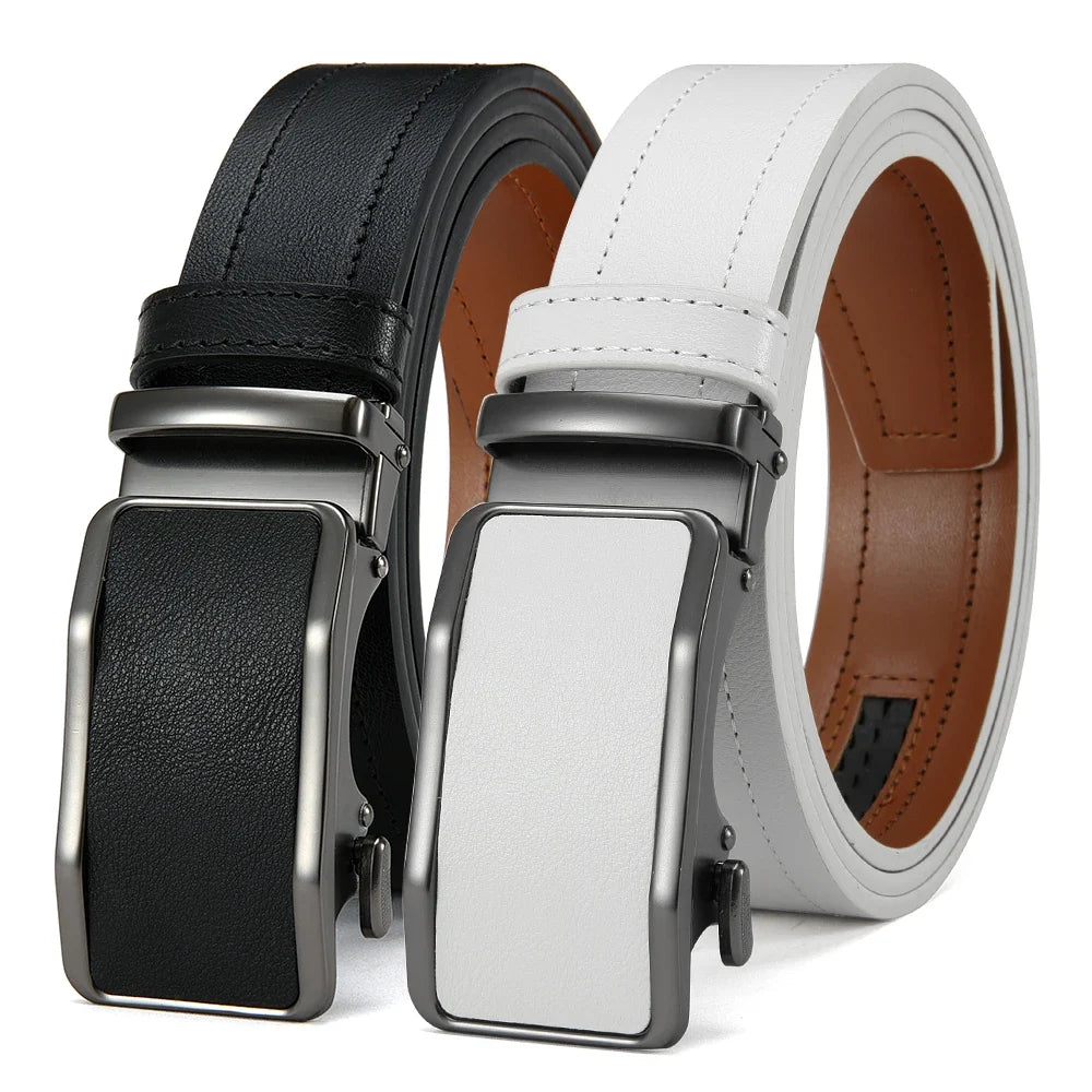 Men's Leather Belt Men's High-quality Business Belt Automatic Buckle Fashionable Ratchet Belt Can Be Adjusted Freely 2PCS