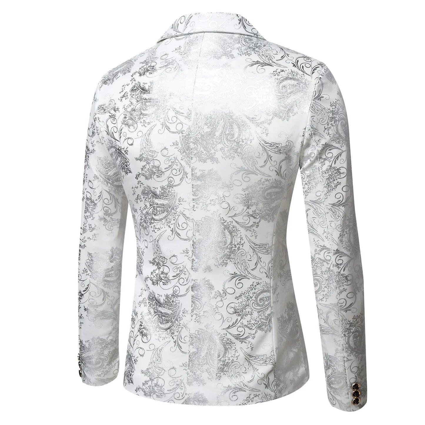 Men's Slim Fit Print Blazer Jacket 2025 Fashion Handsome Business Casual Silver Stage Show Suit Small Menswear