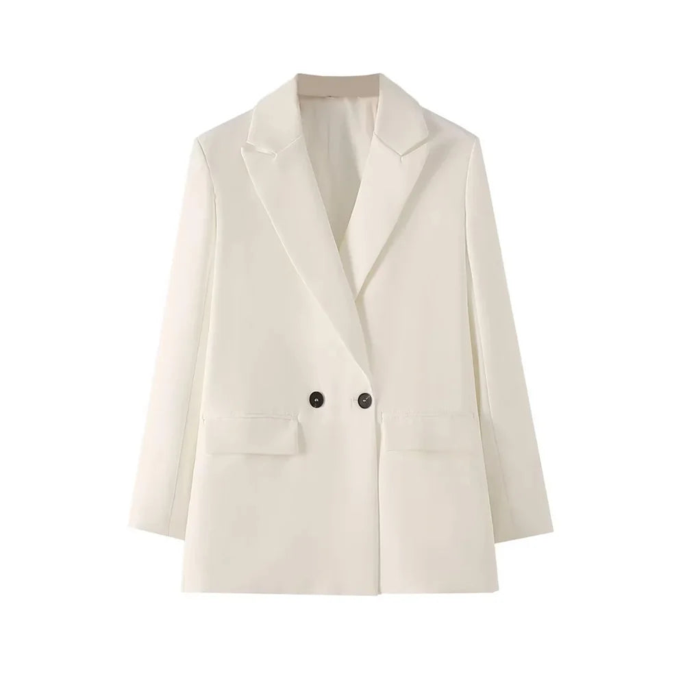 Women Chic Office Lady Double Breasted Blazer Vintage Coat Fashion Notched Collar Long Sleeve Ladies Outerwear Stylish Tops