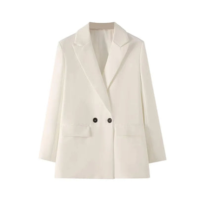 Women Chic Office Lady Double Breasted Blazer Vintage Coat Fashion Notched Collar Long Sleeve Ladies Outerwear Stylish Tops