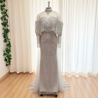 Beaded Mermaid Evening Dress for Women 2026 Elegant High Neck Long Sleeves for Women Wedding Party Gown Customized