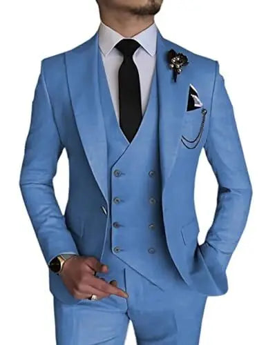 Dark Blue Slim Fit 3 Piece Wedding Suits for Men Best Man Groom Tuxedos Smart Casual Prom Party Business Costume Homme Male Set