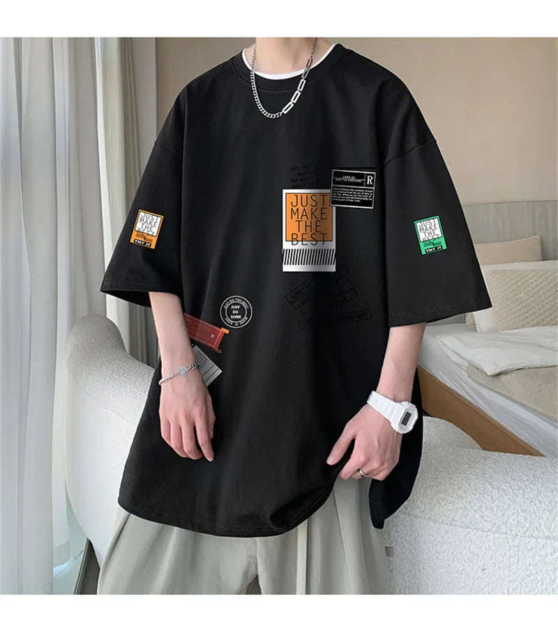 Men's Cotton T-shirts White Mens Oversized T Shirt Summer Casual Wear Letter Print Tee Shirts Fashion for Men 5XL Male Clothes