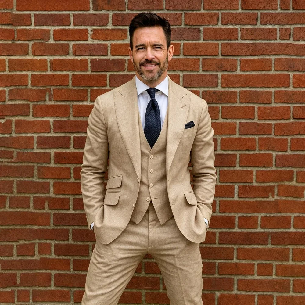 3 Pieces Linen Men Suits Custom Made Tuxedo Separates Blazer with Vest Pants For Summer Party Beach Wedding Guest Suit for Man