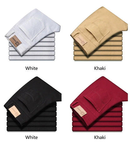2025 New Wine Red Jeans Men Fashion Casual Classic Style Business Straight Fit Soft Trousers Male Advanced Pants