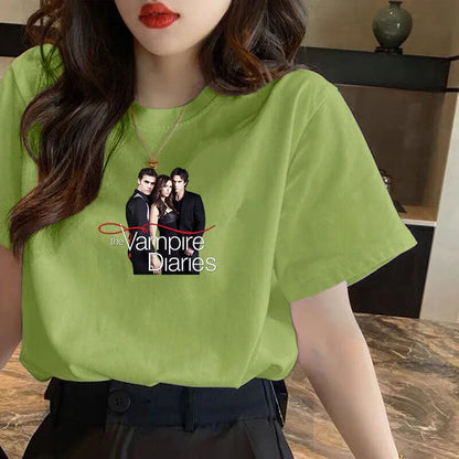 Vampire Diaries Cotton Women Girls Casual Harajuku T-shirt O-neck Short Sleeve Streetwear Ladies Graphic Summer Female T-shirt