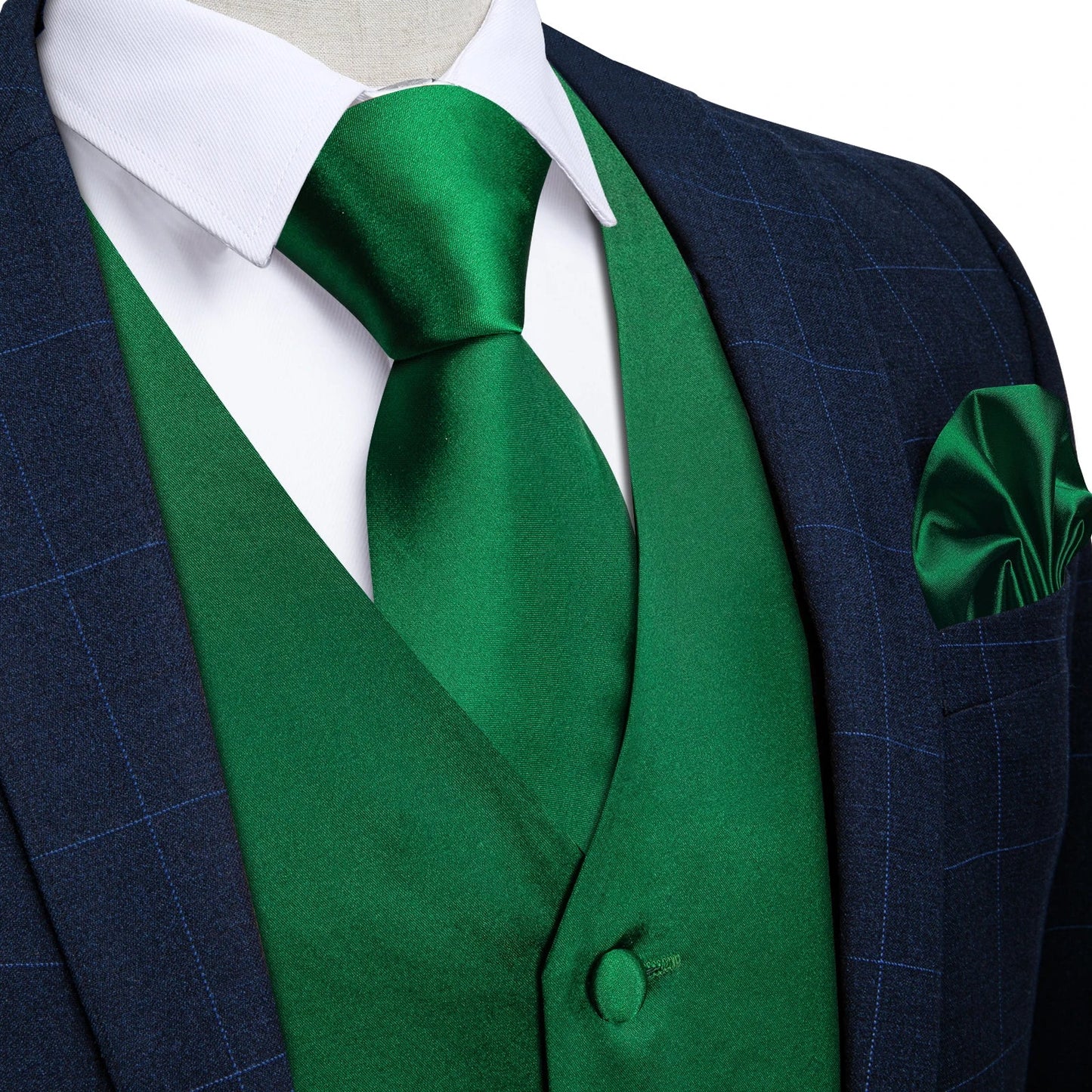 Wedding Party Green Men's Vest Shirt Accessories Fashion chaleco hombre for Man Four Seasons Wear Wholesale Necktie Handkerchief
