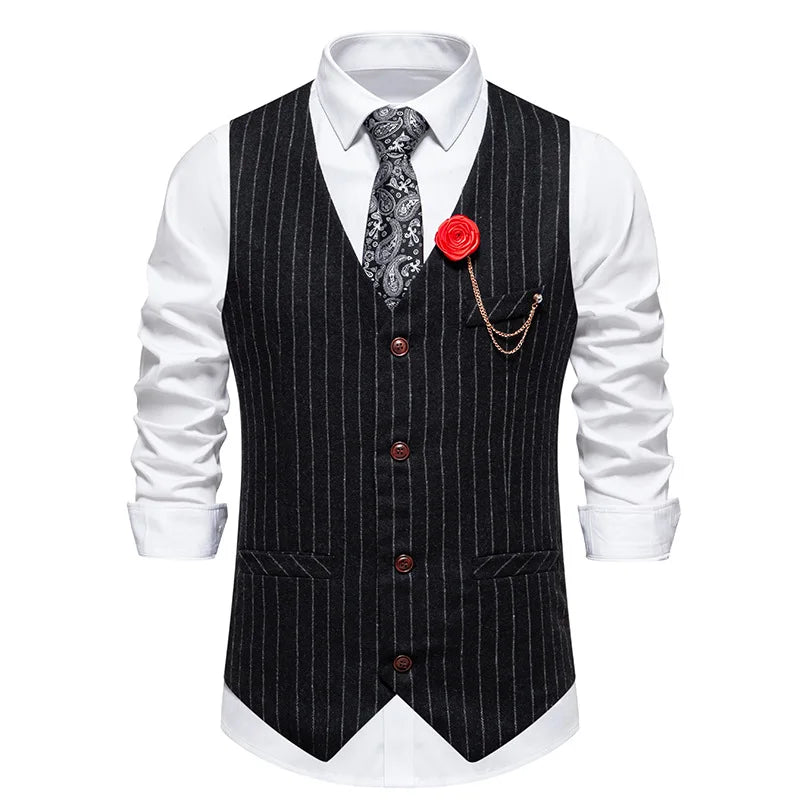 Men's Suit West Retro Striped Mail Single Breasted Waistcoat Wedding Groomsman Dress Banquet Business Daily Work Outfit Top Coat