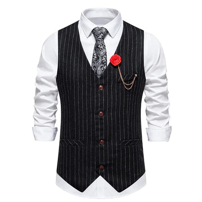 Men's Suit West Retro Striped Mail Single Breasted Waistcoat Wedding Groomsman Dress Banquet Business Daily Work Outfit Top Coat