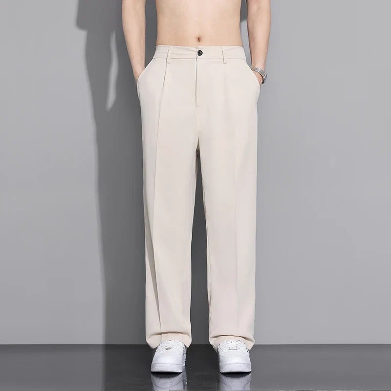 White Luxury Draped Suit Pants Men Fashion Dress Pants Korean Loose Straight Casual Pants Mens Office Formal Trousers Male S-3XL