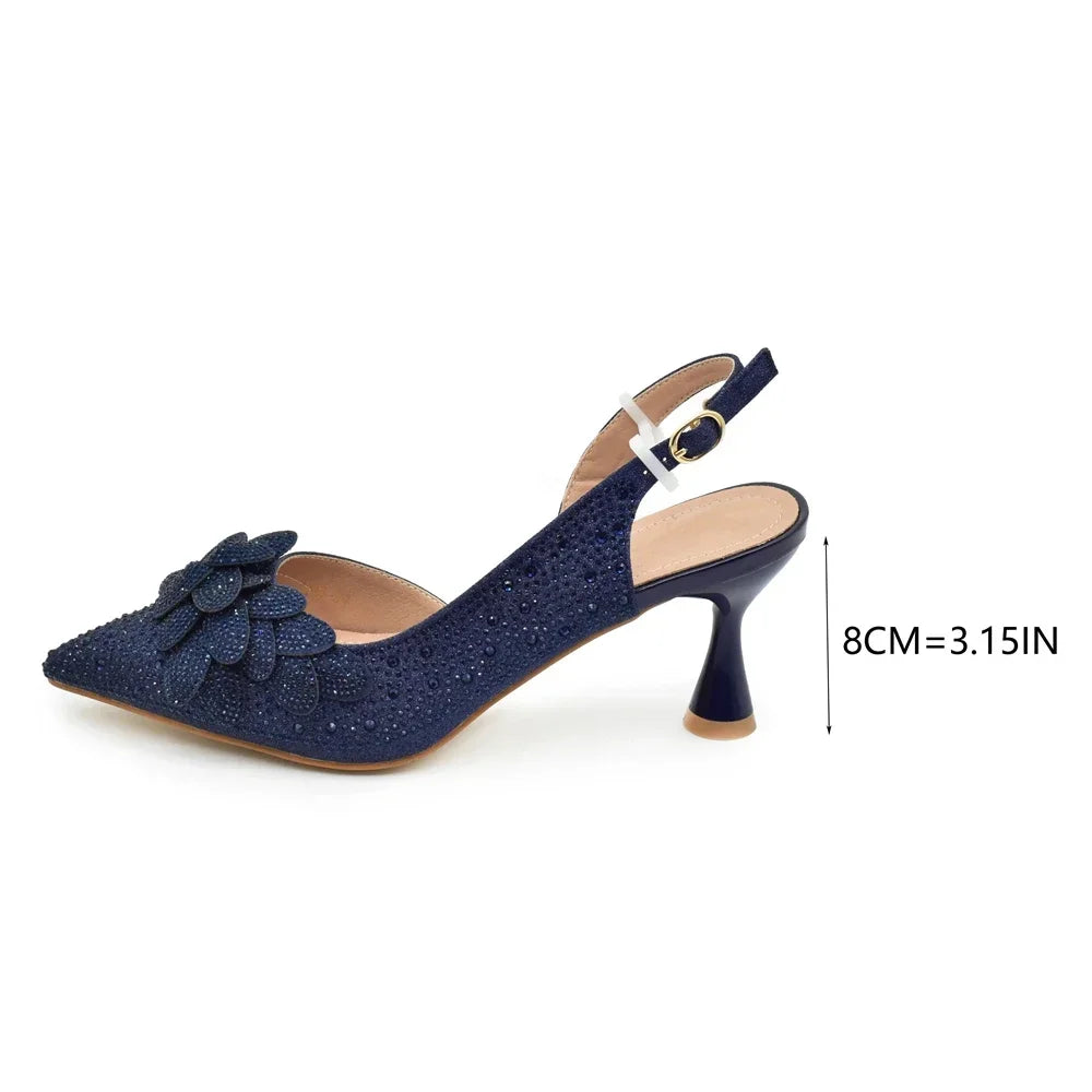 Luxury Italian Shoes and Bag Set for Women Wedding Pointed Toe Women's Pumps High Heel Rhinestones Party Ladies Shoe and Bag Set